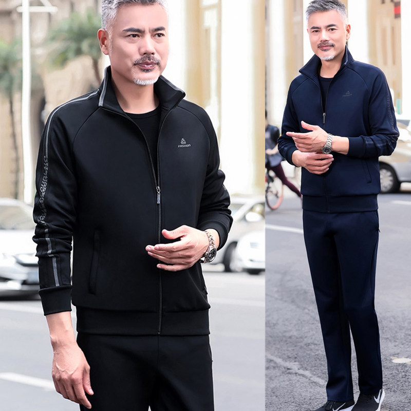 2023 Spring Autumn Season Middle Aged Sports Suit Men's Clothing South Korea Silk Three Sets Romon Nameplate Casual Wear 