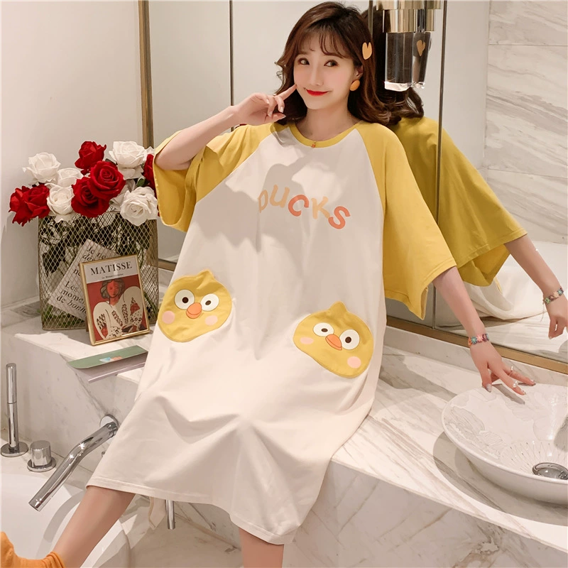 Bộ đồ ngủ Plus size nữ cotton mùa hè 2020 mới sexy dễ thương đồ ngủ cho bà bầu kiểu Nhật béo MM200 kg ngọt ngào - Đêm đầm