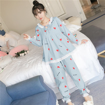 Pajamas female spring and autumn cotton long sleeves Korean version of autumn and winter two-piece cotton autumn fresh students female autumn sweet beauty winter