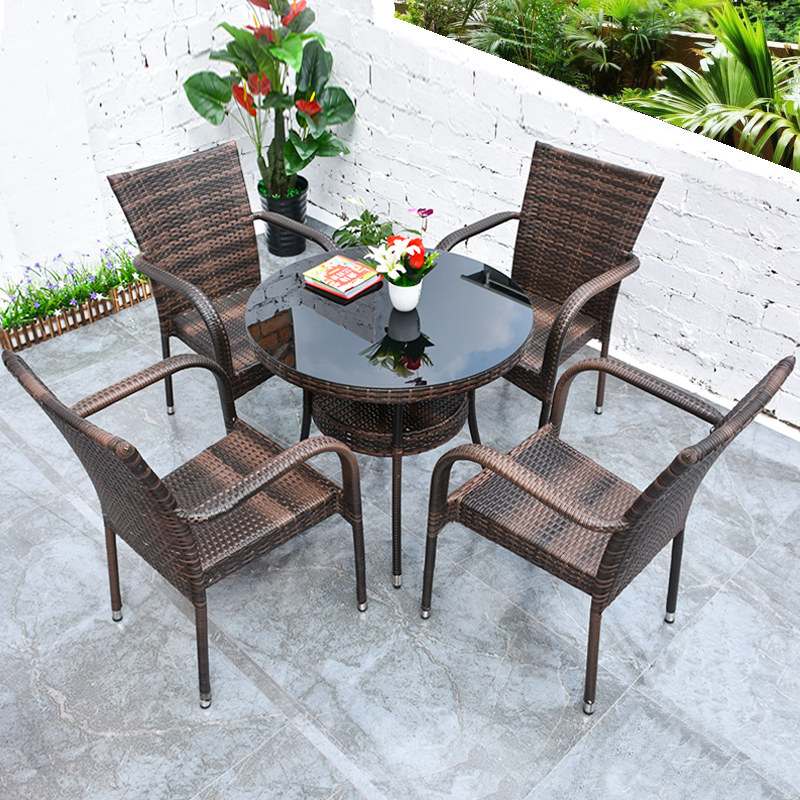 Outdoor table and table combined patio balcony table and chairs Cane Chair Tea Table Minima Casual Open-air Waterproof Sunscreen choreography