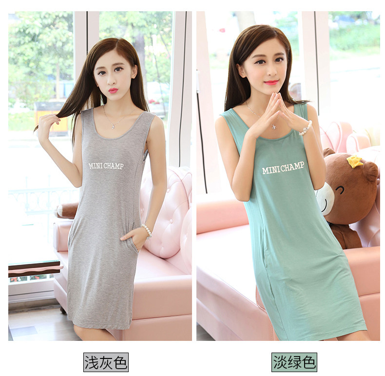 Với ngực pad nightdress nữ mùa hè cotton phương thức dịch vụ nhà không tay dây đeo áo ngực vest sinh viên đồ ngủ Hàn Quốc phiên bản