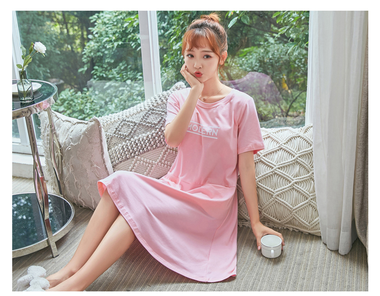 Mùa hè bông phương thức vành đai ngực pad nightdress đồ ngủ ngắn tay áo miễn phí áo ngực mỏng phần lỏng kích thước lớn nhà váy nữ