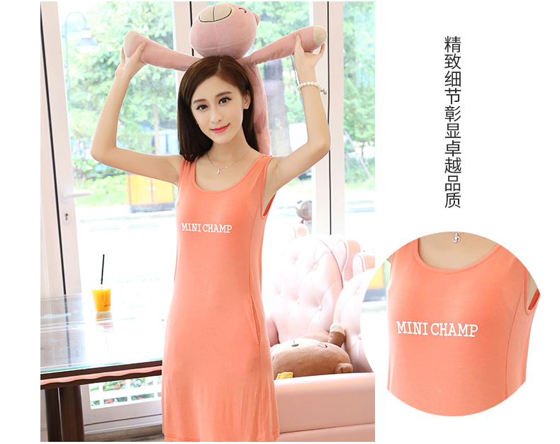 Với ngực pad nightdress nữ mùa hè cotton phương thức dịch vụ nhà không tay dây đeo áo ngực vest sinh viên đồ ngủ Hàn Quốc phiên bản