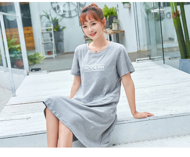 Mùa hè bông phương thức vành đai ngực pad nightdress đồ ngủ ngắn tay áo miễn phí áo ngực mỏng phần lỏng kích thước lớn nhà váy nữ