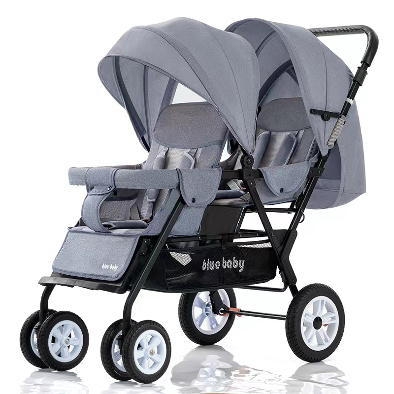 Lightweight Foldable Twin Baby Stroller with High View, Suitable for Two Children, Can Be Used for Sitting and Lying, for Older and Younger Siblings