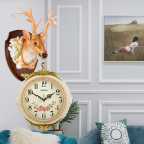 Nordic living room wall clock creative deer head quartz clock European modern simple double-sided decorative table American bedroom clock