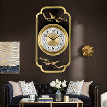 New Chinese style creative brass wall clock living room household art light luxury clock Chinese style atmospheric silent gold watch