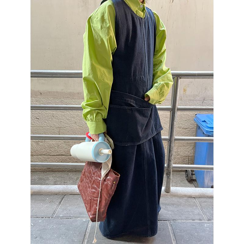 Unique Style: Chef Dress with Built-In Apron Design, Makes You Look Taller, Denim Dress