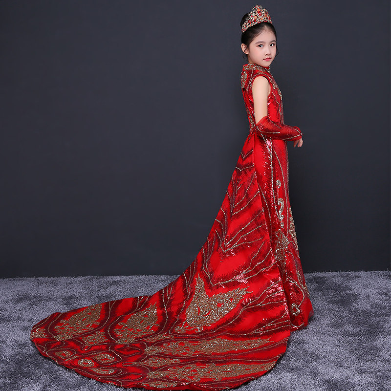 Girls evening dress children's cheongsam model birthday catwalk piano performance costume trailing flower girl princess dress dance suit