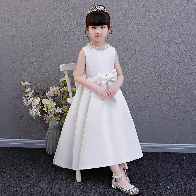 Children's princess dress fluffy wedding dress evening dress girls piano host performance clothing spring and summer white flower girl dress