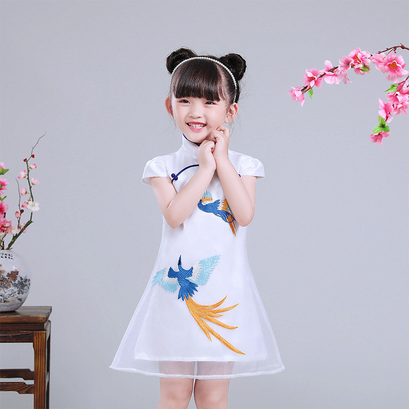 Children's cheongsam summer cool and breathable girl Tang suit princess dress Chinese style ice yarn dress guzheng performance clothing