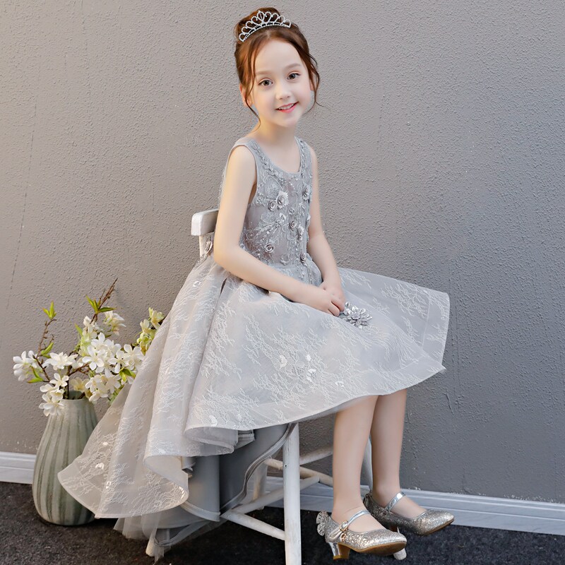 Girls princess dress children's catwalk piano costume wedding dress flower girl fluffy gauze host birthday evening dress summer