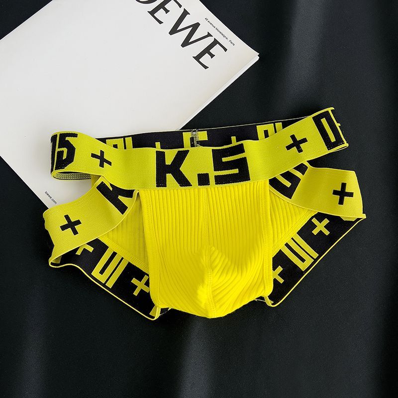 Men's Underwear, Youth High-Slit Triangle Shorts, Ribbed Cotton, Sporty, Breathable, Sexy, Fashionable, Low-Waisted, Unique