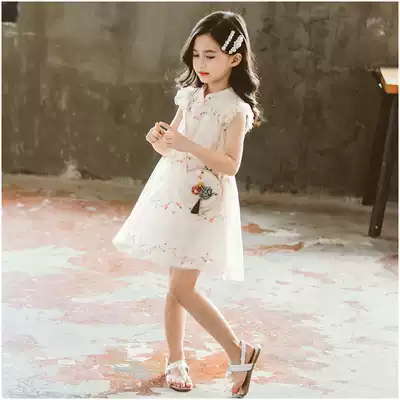 Next win children's mesh dress Chinese style little girl princess skirt foreign school girl cheongsam dress summer dress