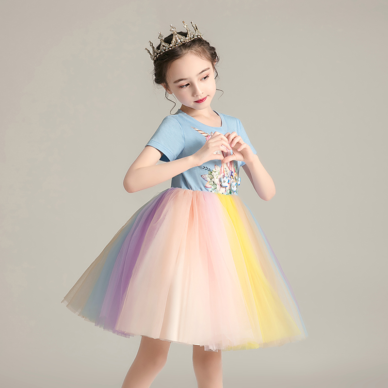 Next win Girls Dress Summer Fairy Rainbow Mesh Children's Clothing Unicorn Western Style Children's princess Skirt