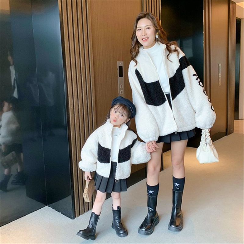 Next win fried street special parent-child dress mother and daughter wear high-end autumn and winter thick children's foreign lamb velvet jacket