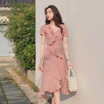 20 new women Summer Lions dress Skirts Fairy skirts Super Andromeda Temperament Snowspinning V Collar cashew Slim Temperament Skirt