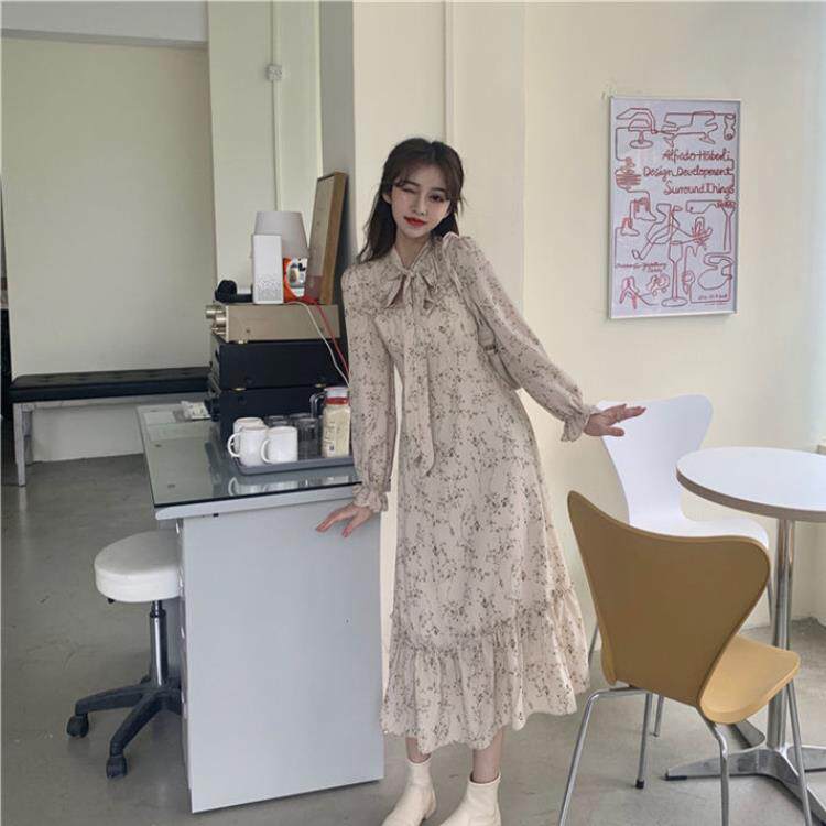 Broken Flowers Ocean Dress Women's Spring 2021 New Student Closets Slim Long Dress Temperament Heben Style Dress