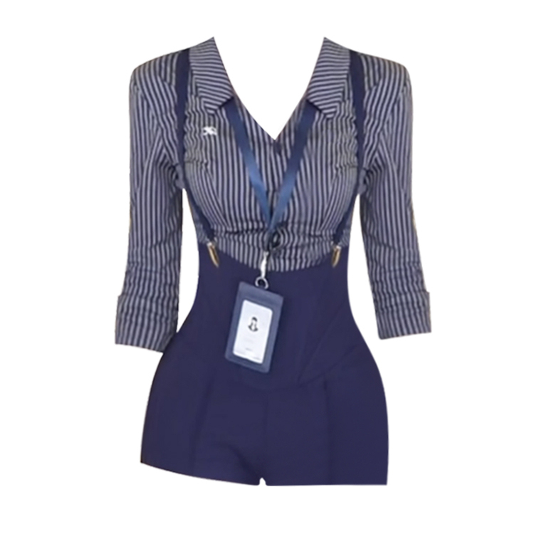 Plus-Size Girl's Pure and Sexy Style Polo Collar Striped Slimming Shirt, New Summer High-Waisted Short Overalls Set