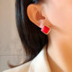 프렌치 레드 기하학 귀걸이, 단순한 기질, 고급스러운 감각과 분위기, 한국 여성 귀걸이 2024 귀걸이 핫스타일 인터넷 연예인