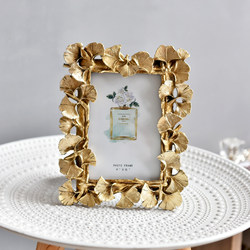 6inch Golden Ginkgo Leaf Creative Photo Frame Resin Photo Frame for Tabletop Home Decoration Ginkgo Leaf Photo Ornament