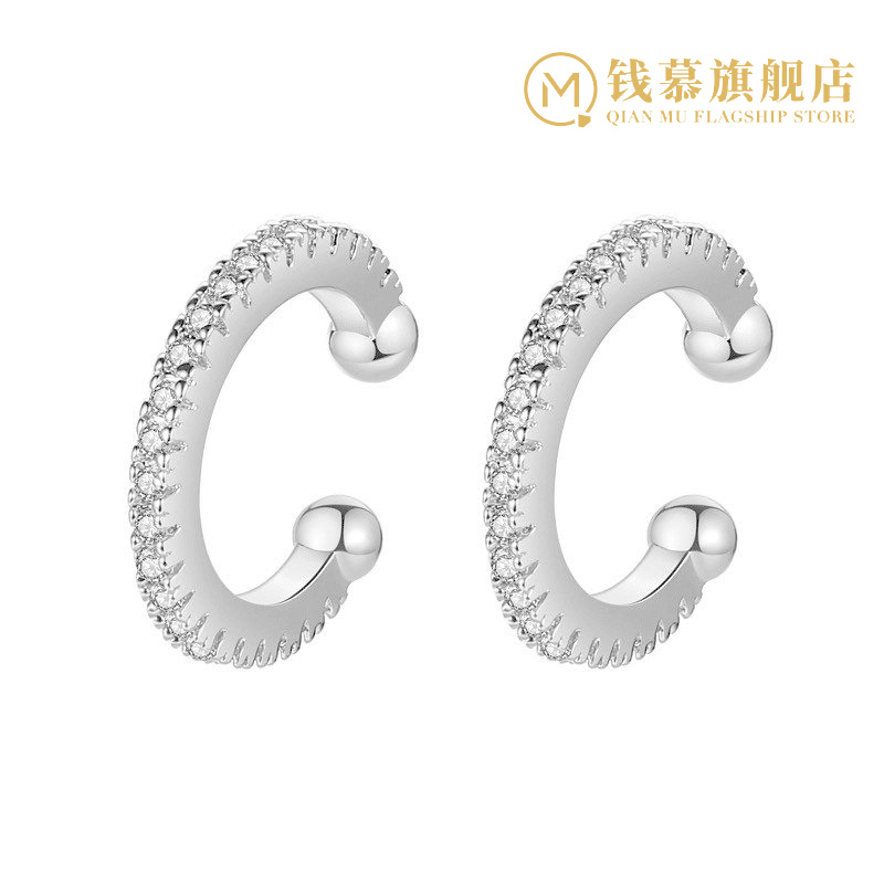 Qian Mu four-claw simulation diamond ear needle S925 sterling silver women's and men's simple single row of diamonds luxury atmosphere ear clip