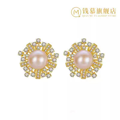 Qian Mu Ai's Ferris wheel natural pearl stud earrings S925 women's unique design fashion fashion brand shiny ear jewelry