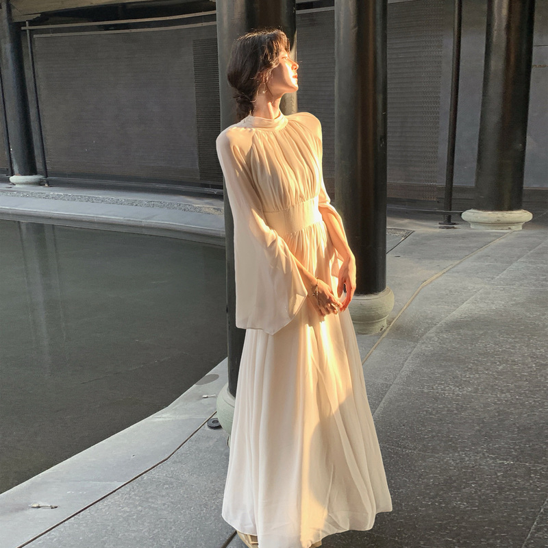 Nu Anuo's "Moonlight Sonata" Half-High Collar Chiffon Dress 2026 Autumn New Long-Sleeved Fairy Dress Nu Anuo's "Moonlight Sonata" Half-High Collar Chiffon Dress 2026 Autumn New Long-Sleeved Fairy Dress
