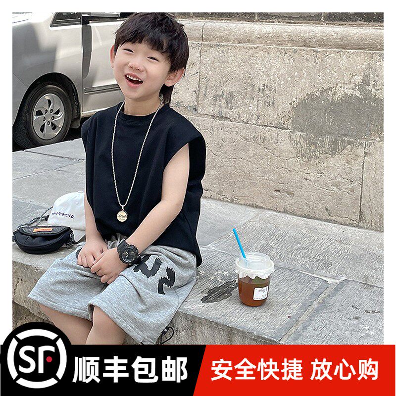 Boys summer suit 2023 new fashion baby leisure baby sleeveless vest hundred pants tide