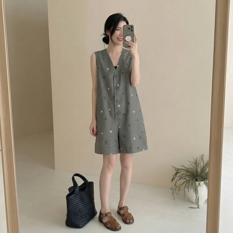 Embroidered Floral Jumpsuit for Women, Summer New Style, Loose, Casual, Slimming, Age-Reducing, Sleeveless, V-Neck, Casual Wide-Leg Pants Embroidered Floral Jumpsuit for Women, Summer New Style, Loose, Casual, Slimming, Age-Reducing, Sleeveless, V-Neck, Casual Wide-Leg Pants