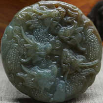 Xinjiang Hotan sugar green and white jade nine dragon protector safety buckle pendant round plate double-sided carved nine dragon wall round jade pendant
