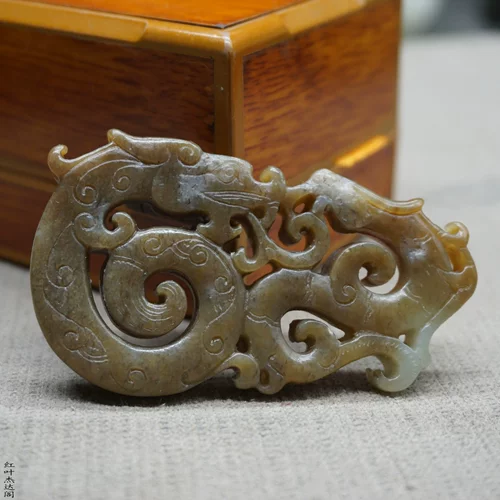 Подвеска из нефрита, природная руда, дракон и феникс