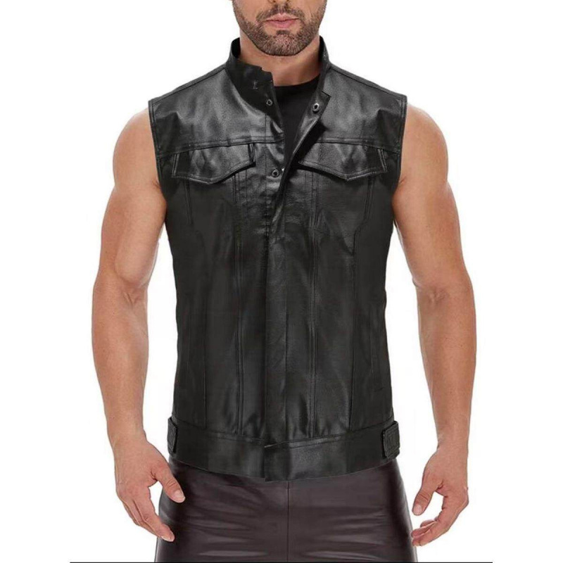 2026 New European Size Men's Pu Leather Vest Motorcycle Style Sleeveless Jacket Men's Gilet