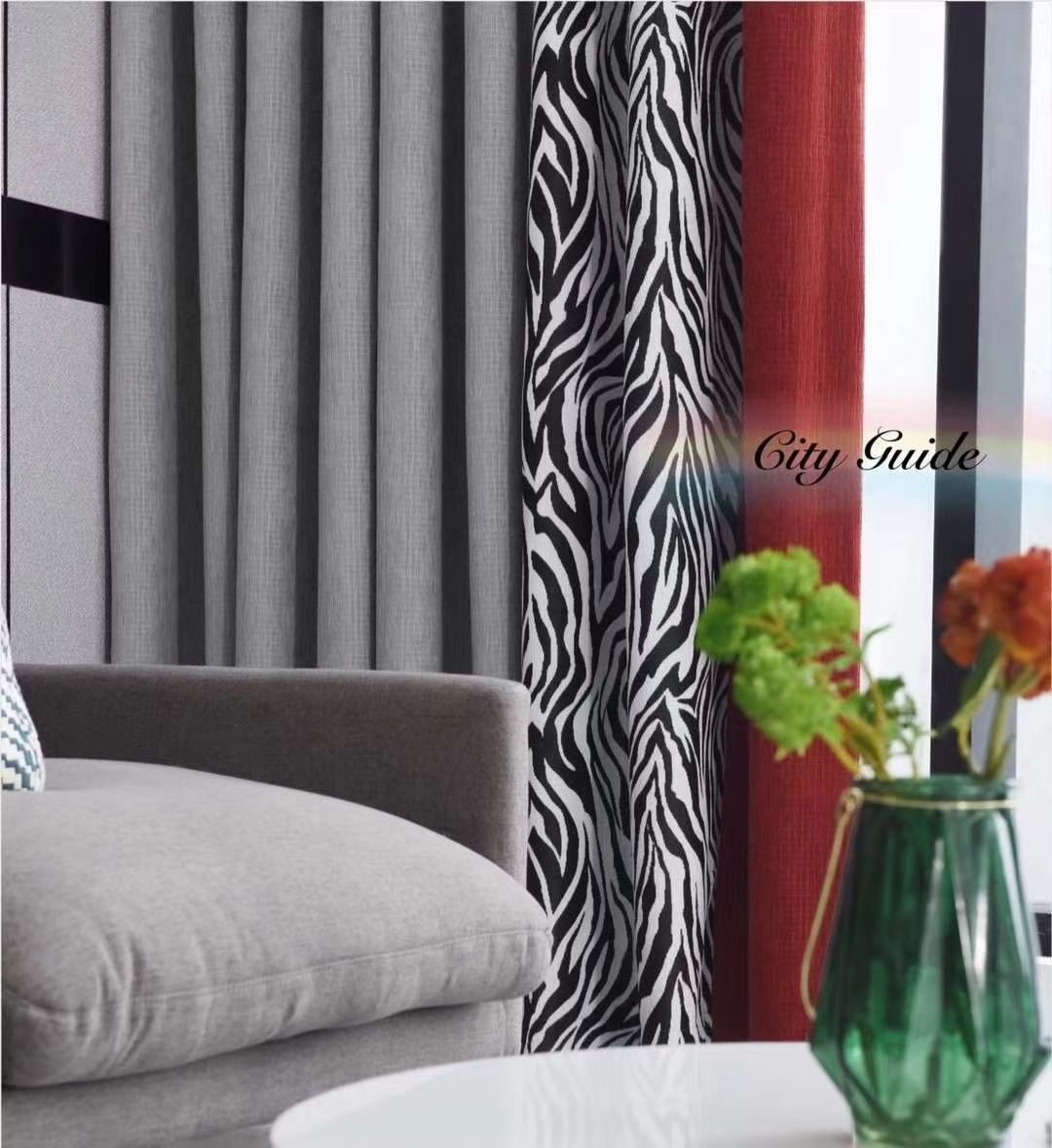 Fashion black and white pattern curtain fabric Zebra pattern curtain with cloth Decorative lace modern