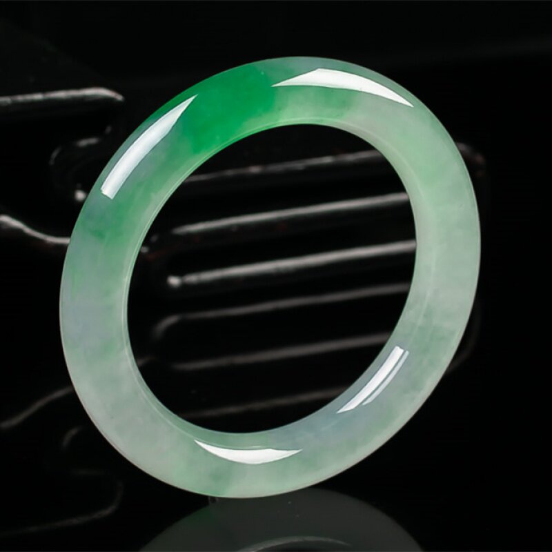 Longyu culture thin round bracelet floating flower jade ice seed yang green floating green Myanmar jade bracelet women's gift