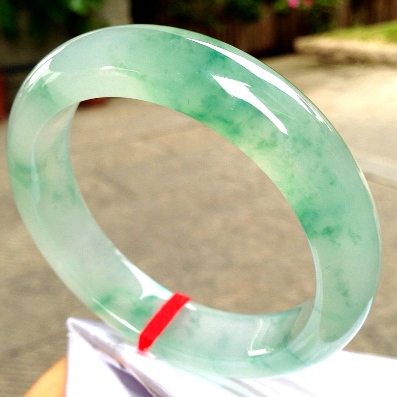 Myanmar Ice Breeds Blue Flowers Emerald Bracelets Wide Version Yang Green Round Strips Jade Bracelets Shallow Green Positive Circles