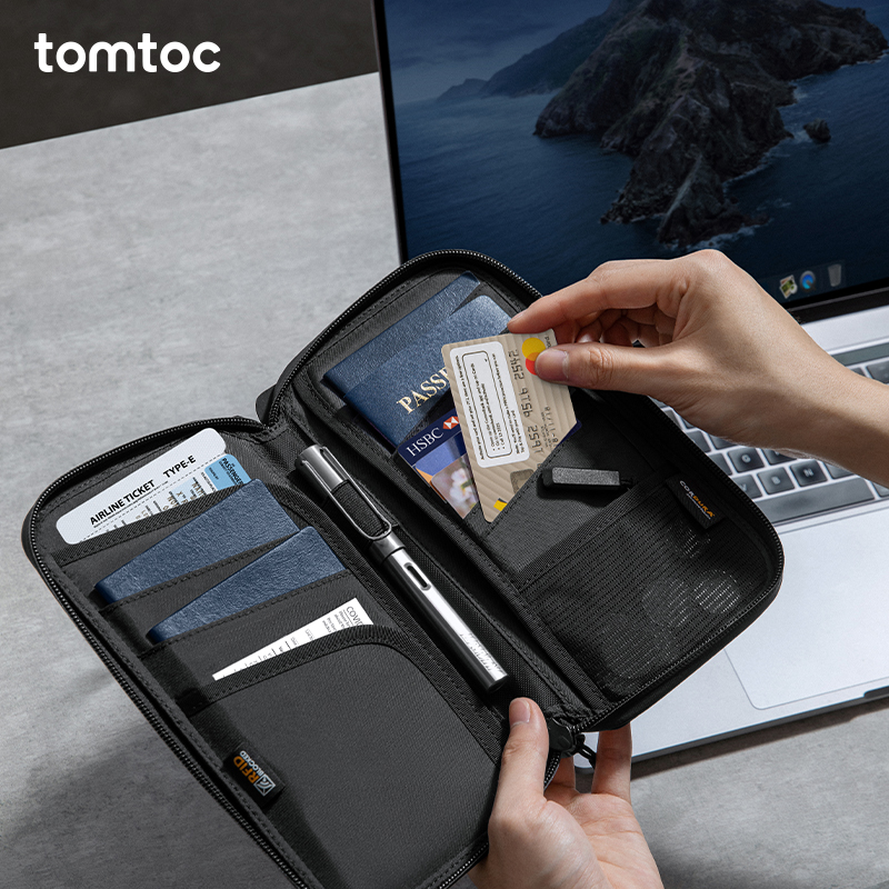 tomtoc multifunction passport bag passport holder travel ticket for overseas student burglar-proof swipe bag documents wallet T03 -Taobao