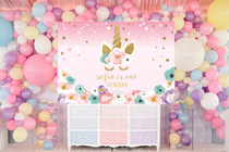 Unicorn pony Childrens birthday party supplies decoration decoration dessert table pull flag poster background wall customization