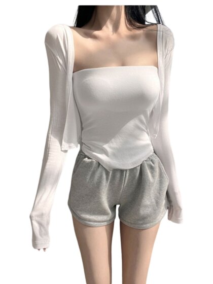 辣妹白色薄款小开衫长袖外套外搭上衣防晒衣披肩空调衫短款罩衫女