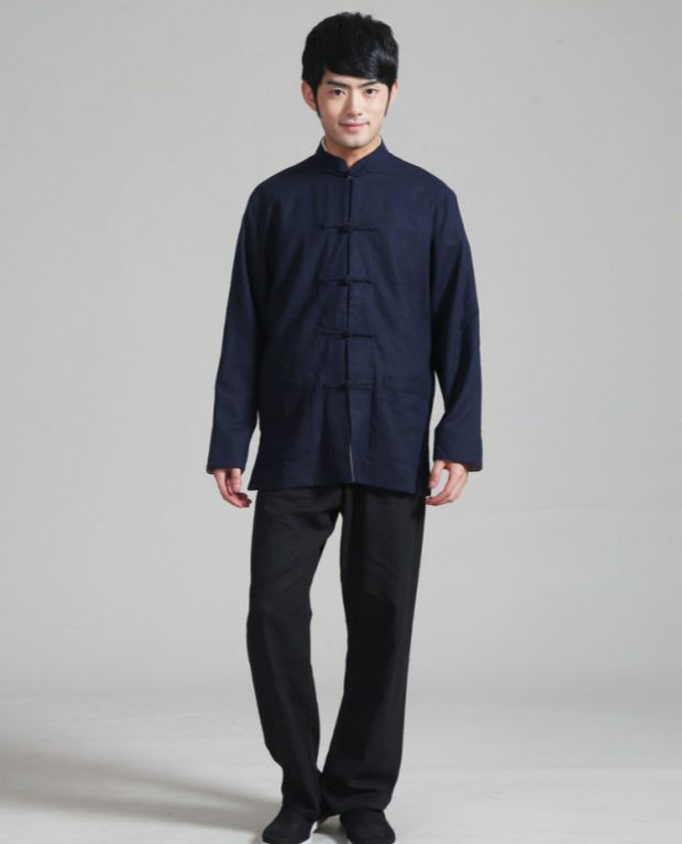 Quần áo cotton và vải lanh hai mặt Tang phù hợp với nam dài tay phong cách dân tộc lanh Tang Trung Quốc phong cách vải thô Trung Quốc thời trang đồ bộ