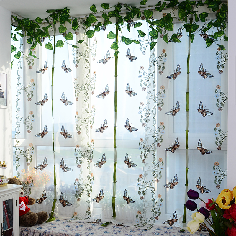Blue Butterfly (Roman Curtain Velcro)Velcro window curtains No punching install Internet celebrity window screening Gauze Butterfly curtain Roman blind kitchen Small window Lifting curtain