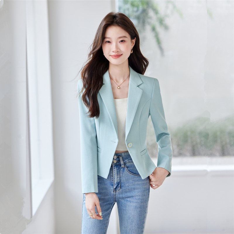 Petite Women's Short Blazer, New Spring and Autumn Style, Sky Blue and White, Fashionable and Versatile, Long-Sleeved Suit Jacket for Women Petite Women's Short Blazer, New Spring and Autumn Style, Sky Blue and White, Fashionable and Versatile, Long-Sleeved Suit Jacket for Women