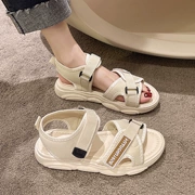 Giày sandal đế dày thể thao cho nữ mùa hè 2023 Giày sandal nền tảng mới Giày đi biển Giày đế mềm Velcro La Mã màu trắng dép quai hậu đế xuồng