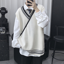College Wind Lovers Art Knit Sleeveless Sweater Waistcoat Waistcoat Waistcoat Waistcoat Manchia Mens Autumn Winter Trend
