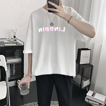2021 Brief about 100 hitch Reflective Letters Printed Round Collar Short Sleeve T-Shirt Male Tide Card Ins Ultra Fire Loose Clothes Man