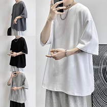 Combed cotton pure cotton minimalist about 100 lap pure color round collar short sleeve t-shirt male summer thin loose half sleeve port wind clothes