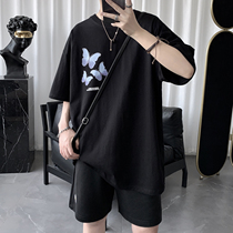 Dark Ensemble Mens Clothing Raw Wind Net Red Butterfly Printed Guys Short Sleeve T-Shirt Male Tide Card Trends Ins Harbor Wind