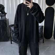 Mens long-sleeved T-shirt Mens spring and autumn Korean version of the trend loose cotton inner tie base shirt Autumn and winter ins wild clothes