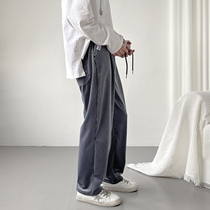 Anti-creasing light core suede casual pants mens spring autumn style straight cylinder loose pants mens summer Korean version Trend long pants men