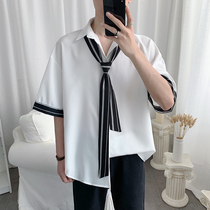 Net red very fairy shirt Male ruffian handsome summer Port wind mens short-sleeved shirt male Korean version of the trend handsome loose